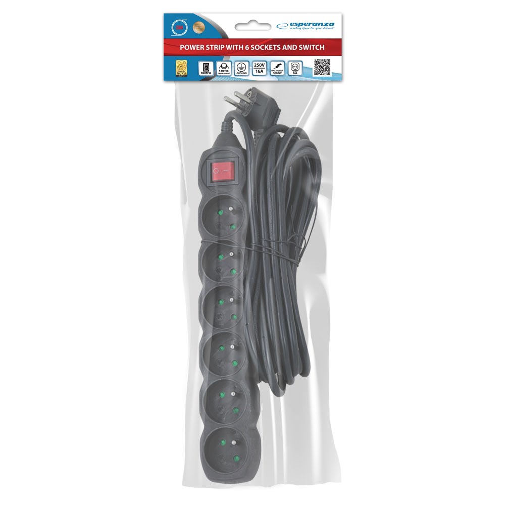 Power strip ESPERANZA ELK219K (6 utičnica, 5m, crna)-4