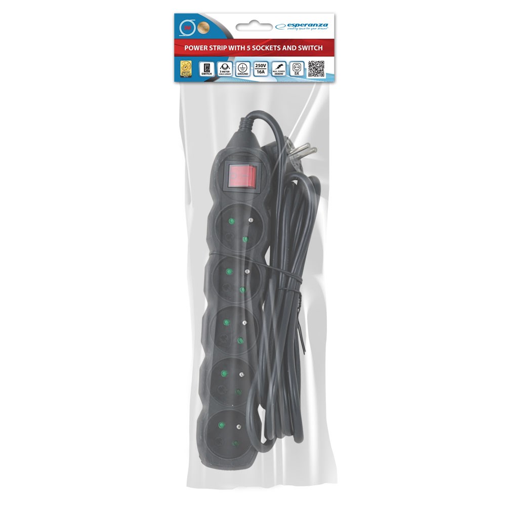 Power strip ESPERANZA ELK215K (5 utičnica, 3m, crna)-3