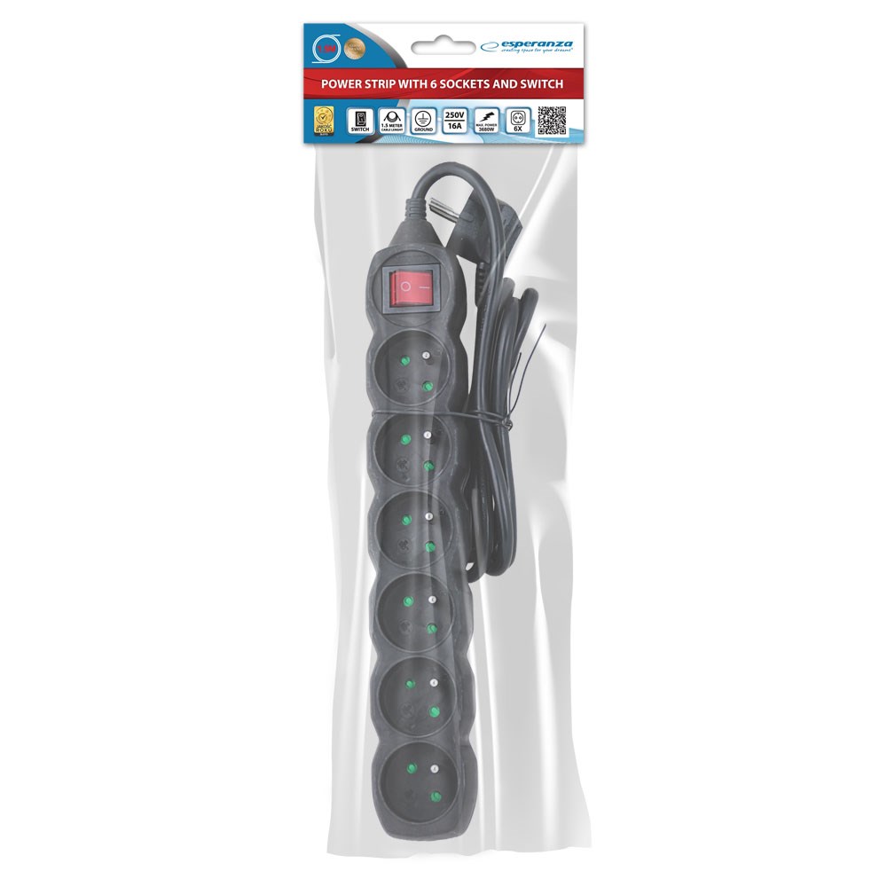 Power strip ESPERANZA ELK217K (6 utičnica, 1,5 m, crna)-3