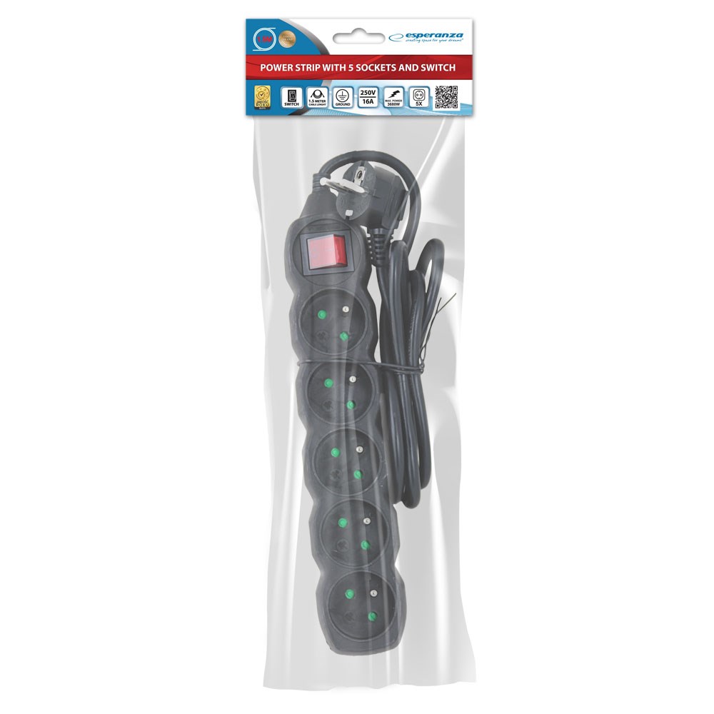 Power strip ESPERANZA ELK214K (5 utičnica, 1,5 m, crna)-3