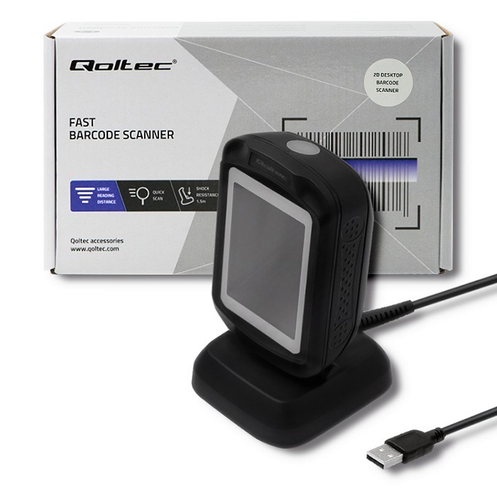 Qoltec 50864 Desktop QR & Barcode Scanner | USB-3