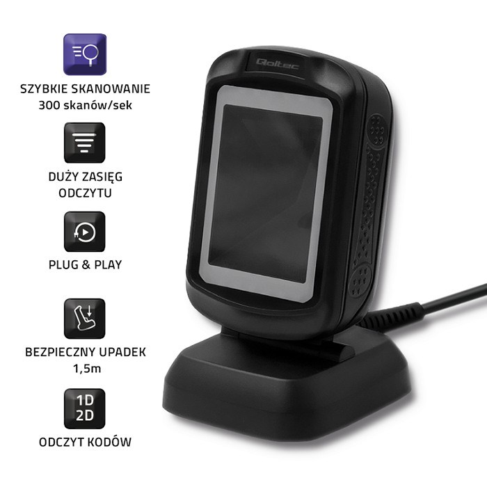 Qoltec 50864 Desktop QR & Barcode Scanner | USB-1