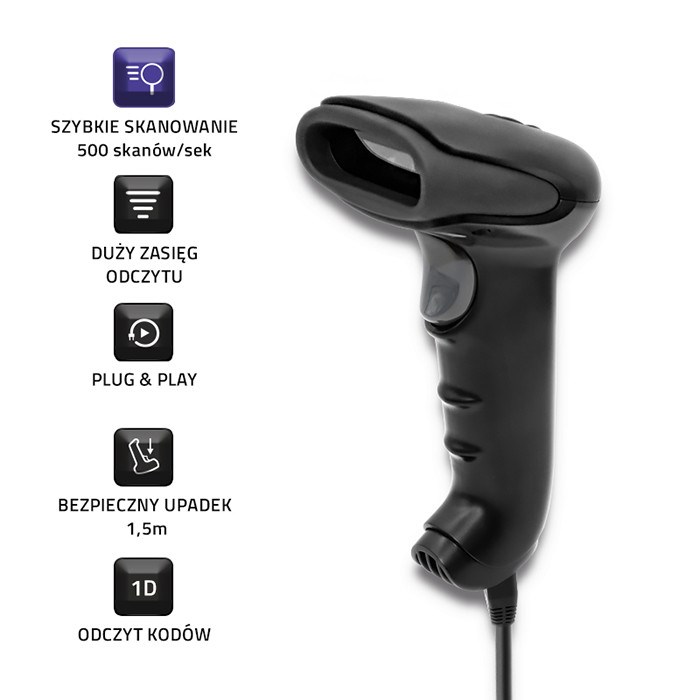 Laserski barkod skener QOLTEC 50866 (1D, CCD, USB) crni-5