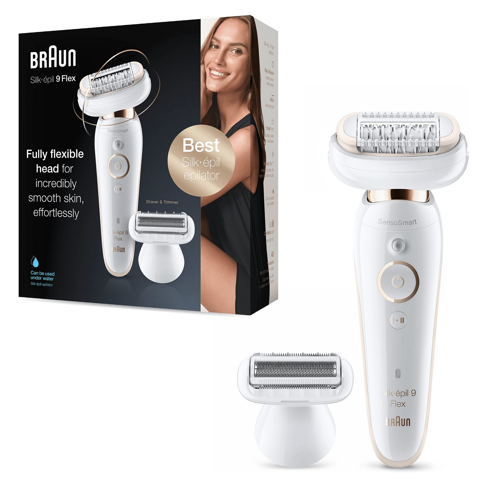 Epilator BRAUN Silk-épil 9 9002 (bežični Wet & Dry, 40 pinceta, 2 brzine, MicroGrip tehnologija, bijeli)