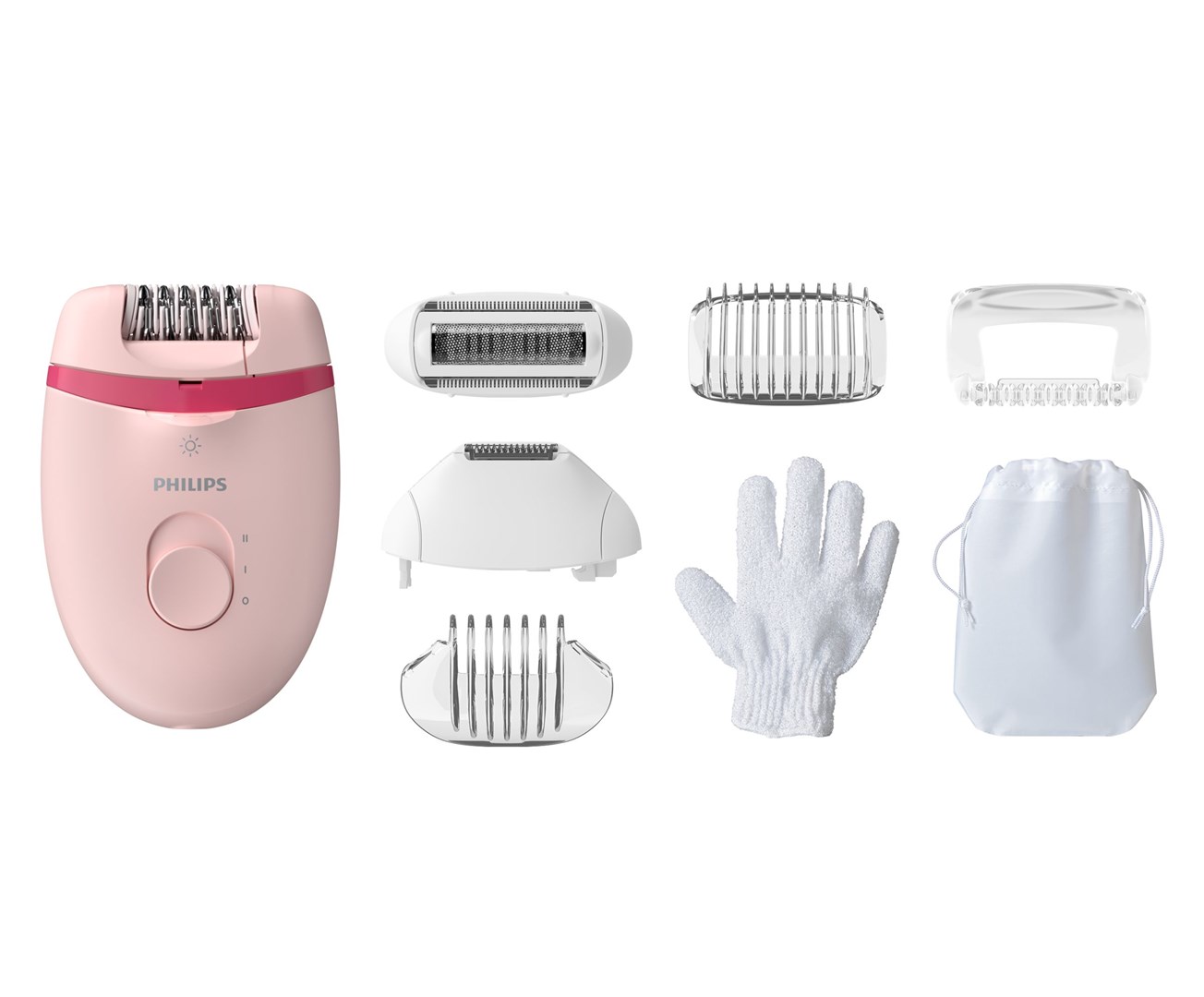 Epilator PHILIPS Satinelle Essential BRE275/00 (strujni, 2 brzine, Opti-light, periva glava, nastavak za brijanje, bijelo-rozi)
