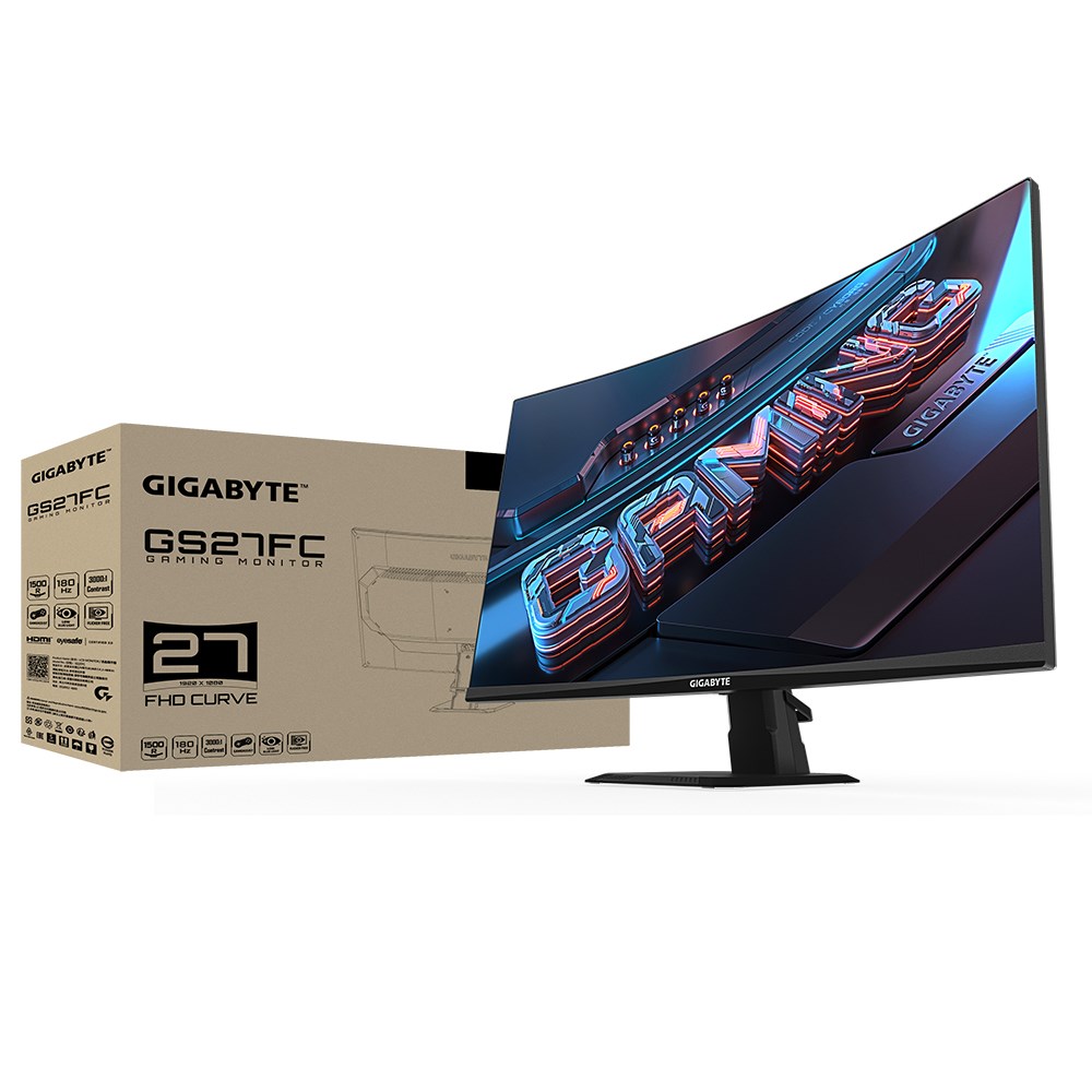 Monitor GIGABYTE LED GS27FC (27" VA, 180 Hz, 1920 x 1080 FHD, zakrivljeni, gaming crni)-1