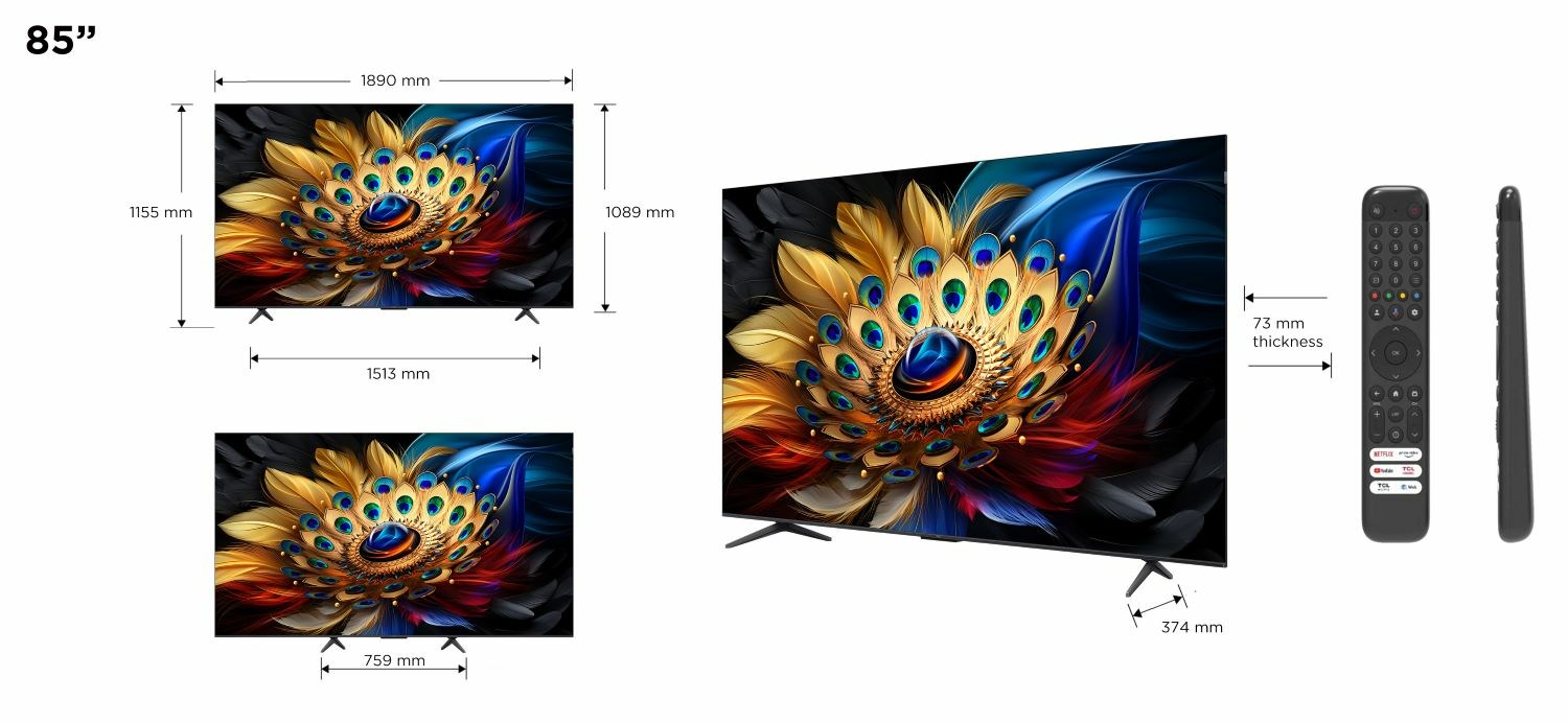 TV TCL QLED C65 Series 85C655 Google TV (215 cm, 4K Ultra HD, PPI 3200, HDR10+, Dolby Vision, Dolby Atmos, Smart TV, DVB-T2/C/S2)-1