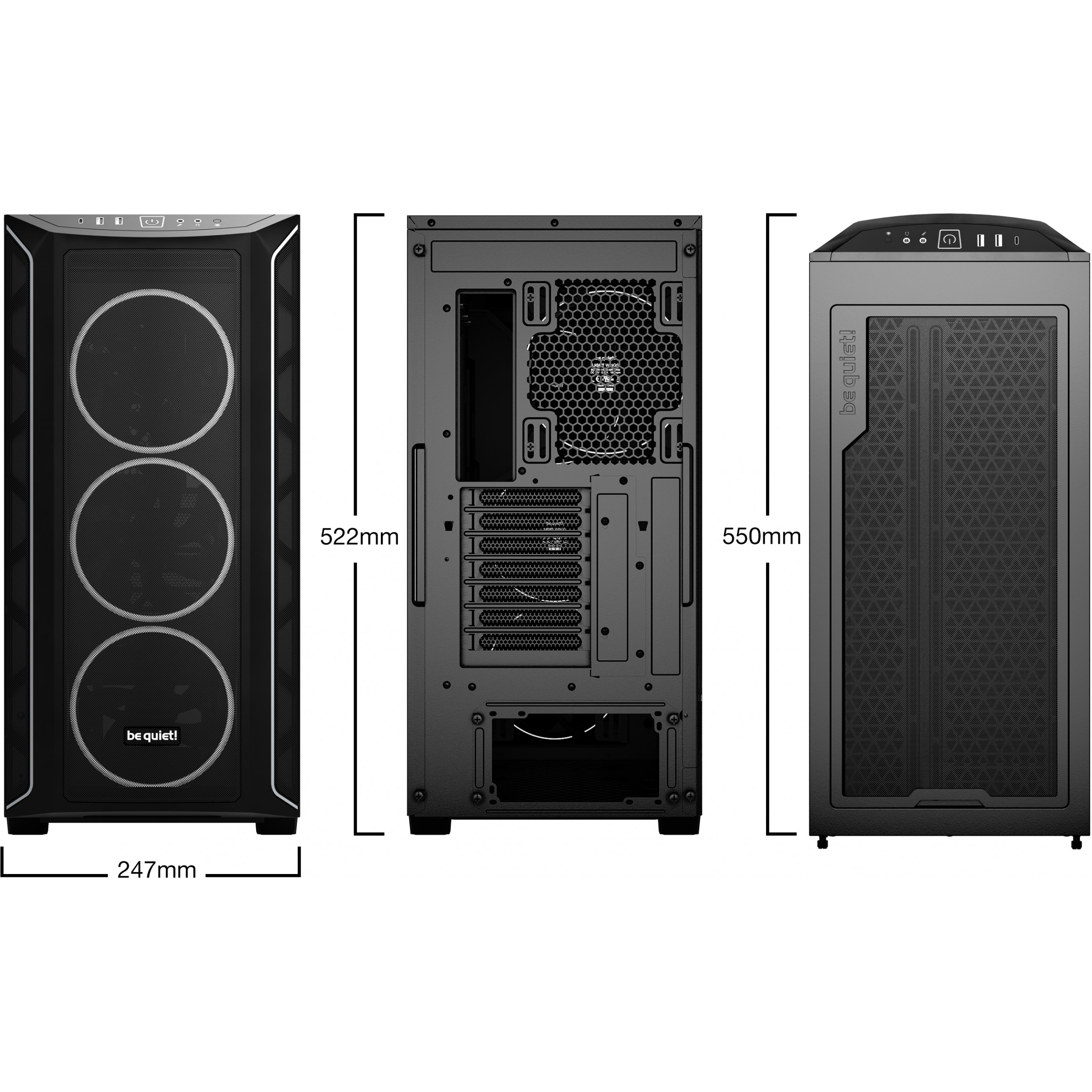 Kućište za računalo BE QUIET! Shadow Base 800 FX Black Midi Tower (USB 3.2 Gen 2, podrška za HDD 2.5" i 3.5", težina 12.3 kg, dimenzije 247x550x522 mm, podrška za ATX, micro ATX, Mini-ITX, EATX matične ploče)-1