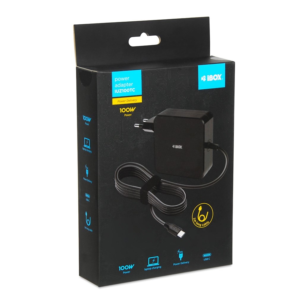 iBOX IUZ100TC laptop charger PD 100W, E-mark chip-4