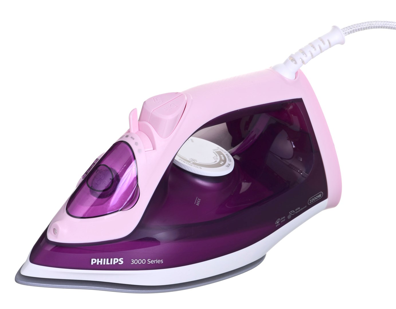 Philips 3000 series DST3020/30 iron Steam iron Ceramic soleplate 2200 W Pink, Purple-0