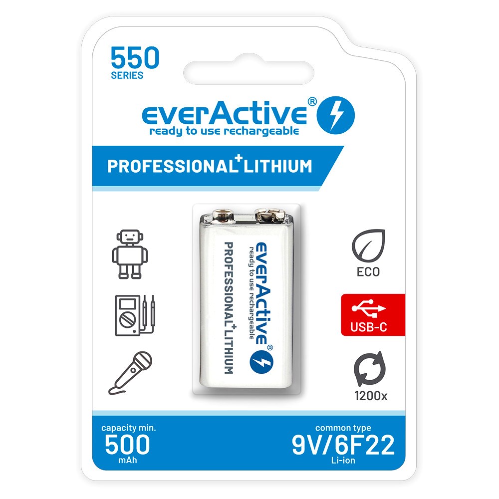 Litij-ionska baterija EVERACTIVE 6F22/9V (550 mAh, EVHR22-5)-5