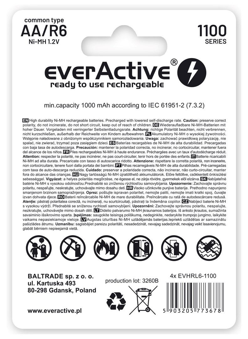 Rechargeable batteries everActive Ni-MH R6 AA 1100 mAh Infinity Line - 4 pieces-1