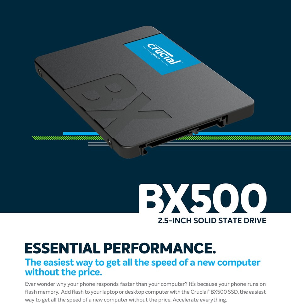 Interni SSD CRUCIAL BX500 (2TB, 2,5'', SATA 6 Gb/s, 540/500 MB/s čitanje/pisanje)-2