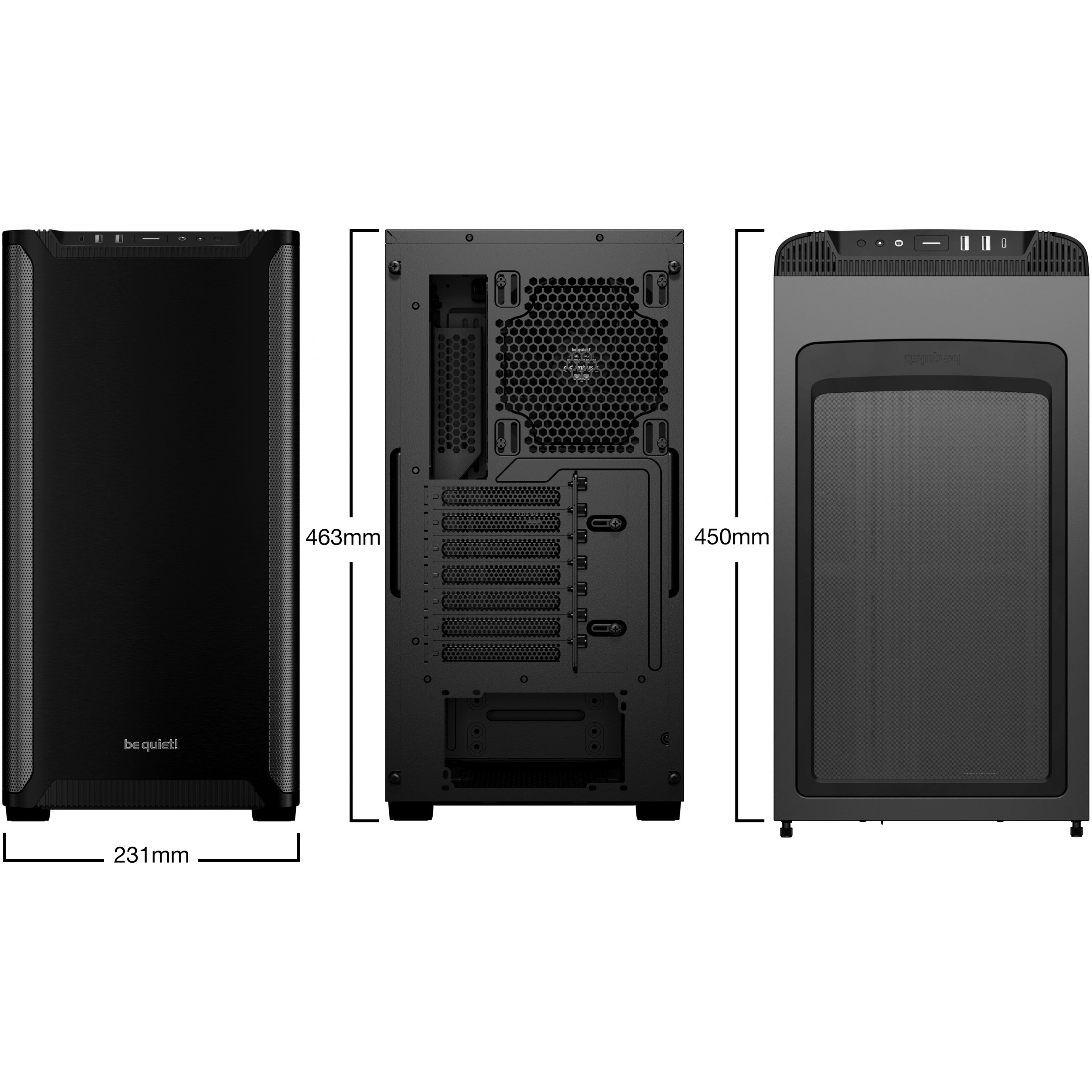 PC kućište BE QUIET! PURE BASE 501 Black Midi Tower (Midi Tower, ATX, micro ATX, Mini-ITX, 2x 3.5" bays, 5x 2.5" bays, 2x USB 3.2 Gen 2 Type-A, 1x USB 3.2 Gen 2 Type-C)-1
