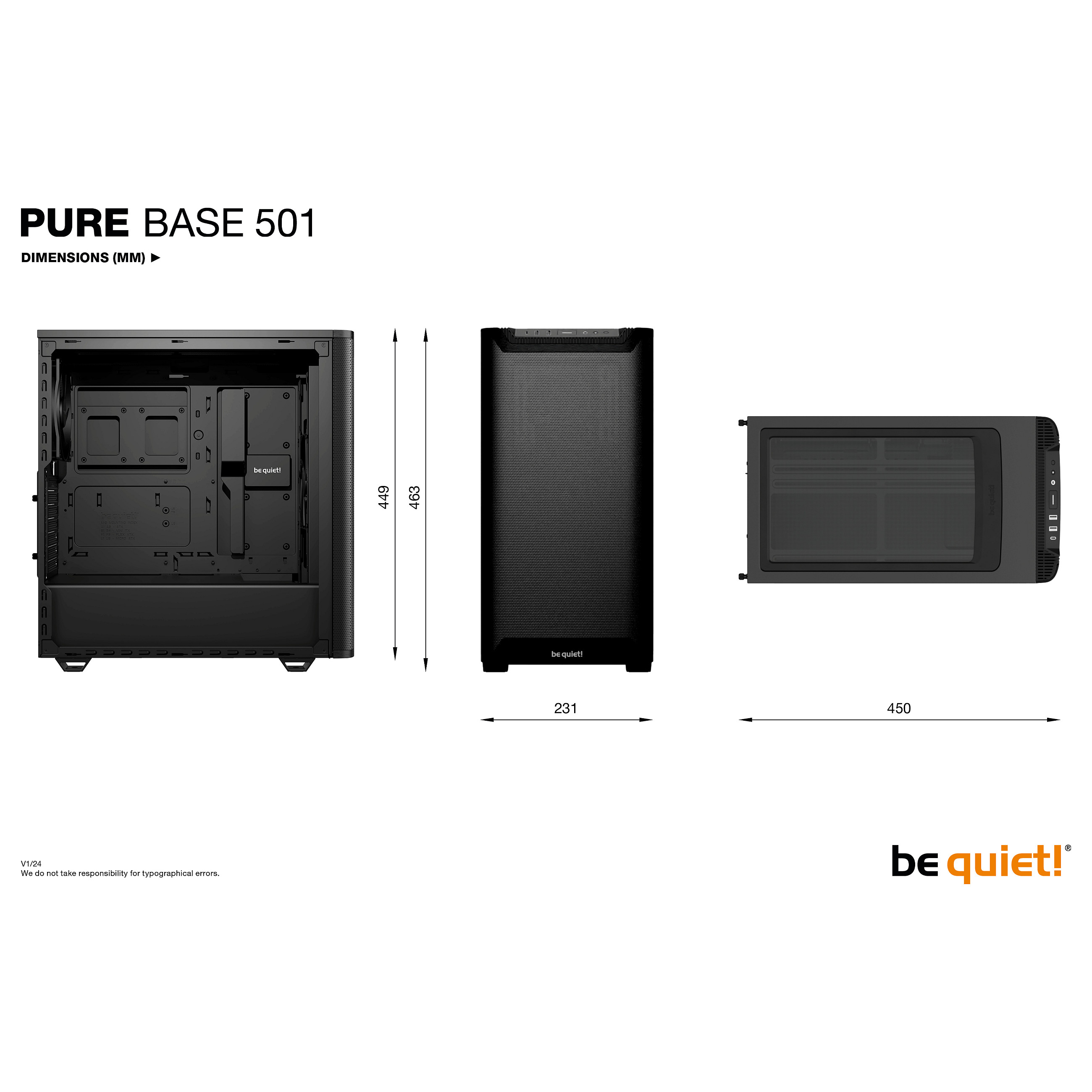 Kućište za računalo BE QUIET! PURE BASE 501 (Midi Tower, crna boja, prozor za protok zraka, podržava ATX/micro ATX/Mini-ITX)-8