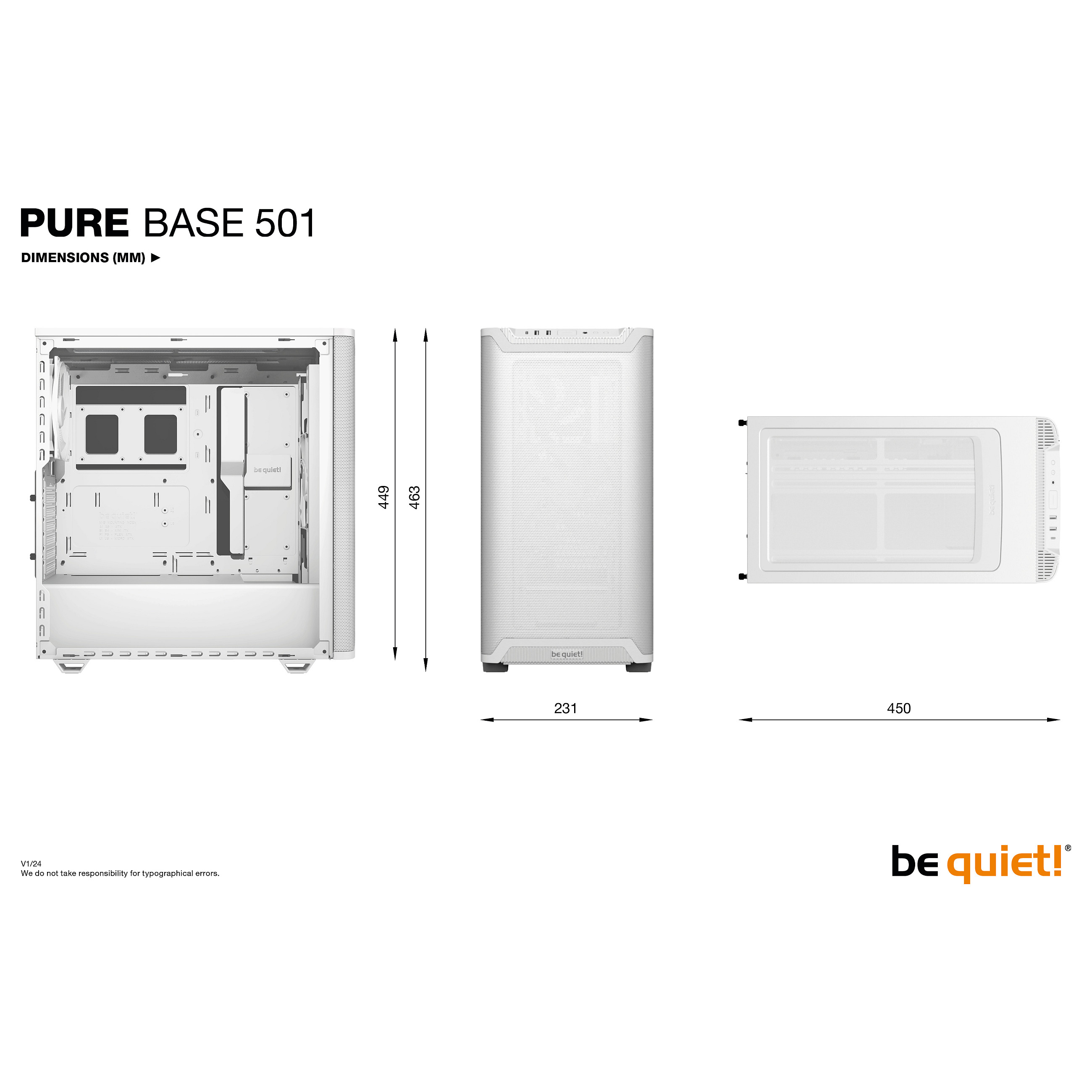 PC kućište BE QUIET! PURE BASE 501 Airflow Window White Midi Tower (ATX, micro ATX, Mini-ITX, 2x 3.5" bays, 5x 2.5" bays, bijelo)-8