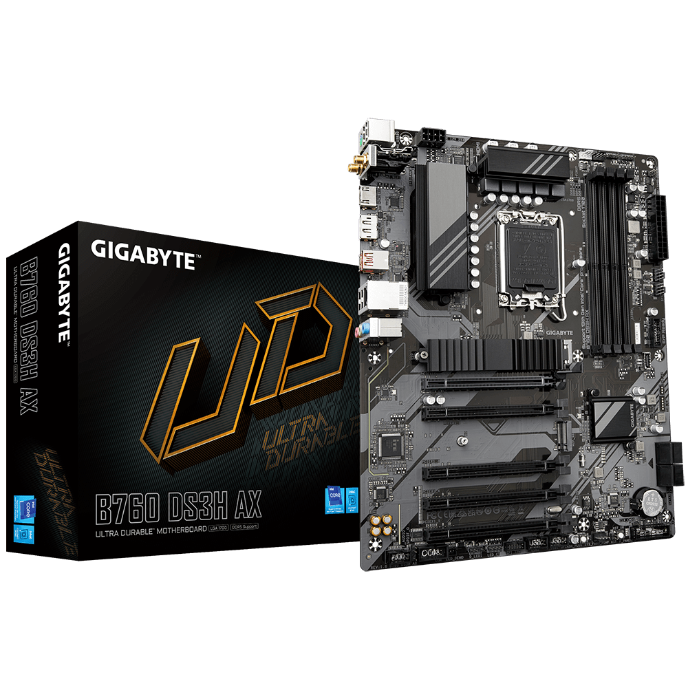 Gigabyte B760 DS3H AX Motherboard - Supports Intel Core 14th Gen CPUs, 8+2+1 Phases Digital VRM, up to 7600MHz DDR5 (OC), 2xPCIe 4.0 M.2, Wi-Fi 6E, 2.5GbE LAN, USB 3.2 Gen 2-0