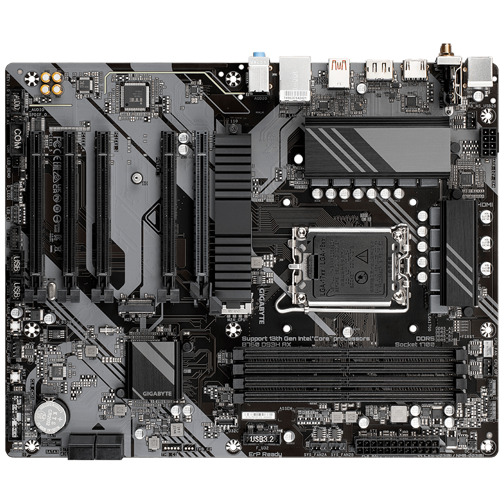 Gigabyte B760 DS3H AX Motherboard - Supports Intel Core 14th Gen CPUs, 8+2+1 Phases Digital VRM, up to 7600MHz DDR5 (OC), 2xPCIe 4.0 M.2, Wi-Fi 6E, 2.5GbE LAN, USB 3.2 Gen 2-1