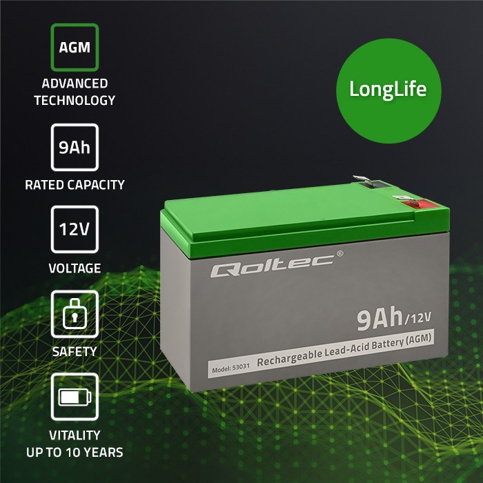AGM baterija Qoltec 53031 (12V, 9Ah, max 135A)-1