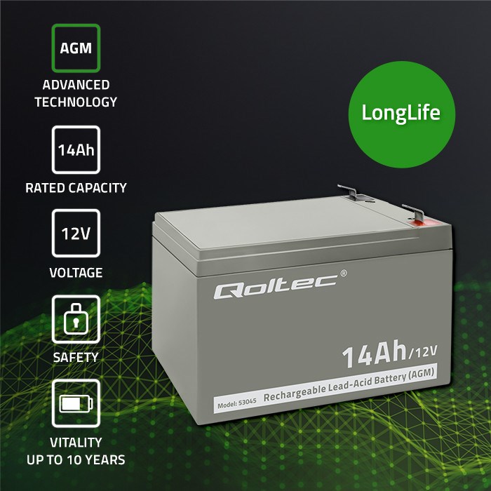 Qoltec 53045 AGM battery | 12V | 14Ah | max. 210A-1