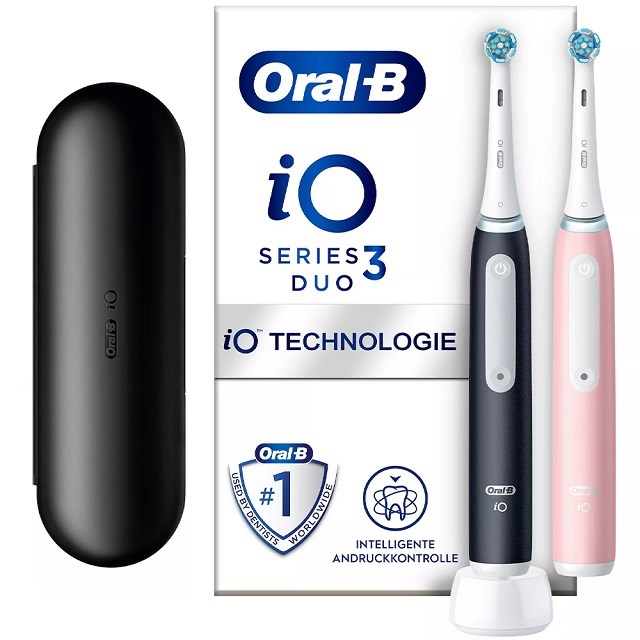 Električna četkica za zube BRAUN Oral-B iO 3 DUO BLACK&PINK (bežično punjenje, senzor pritiska, crna i roza)