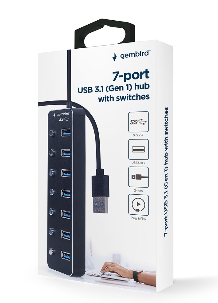 USB hub GEMBIRD UHB-U3P7P-01 (7-port USB 3.1, Gen 1, s prekidačima) crni-4