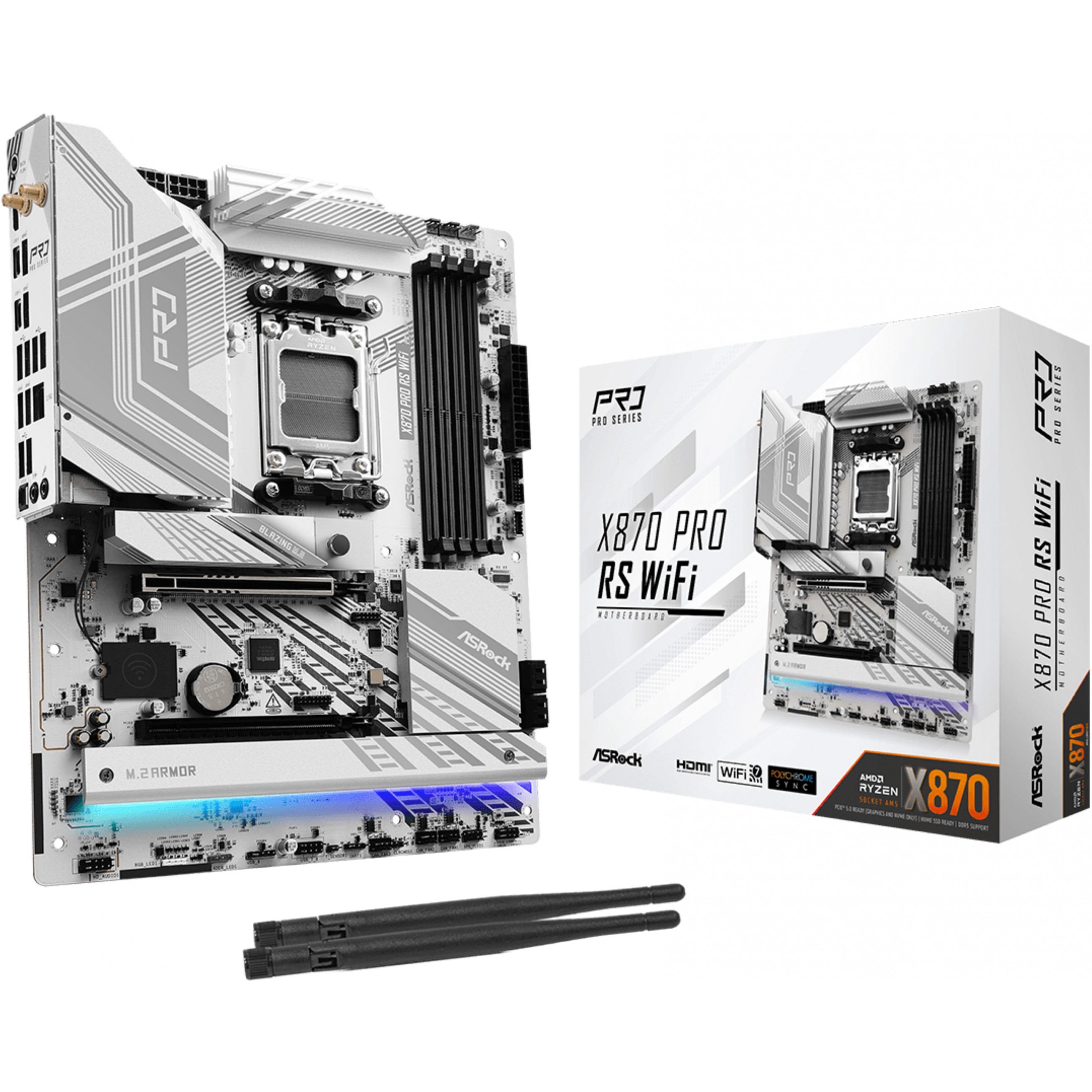 Matična ploča ASROCK X870 Pro RS WiFi (Socket AM5, AMD X870, DDR5 SDRAM, 2.5 Gigabit Ethernet, Wi-Fi 7, USB4, USB-C 3.2 Gen 2x2)-0
