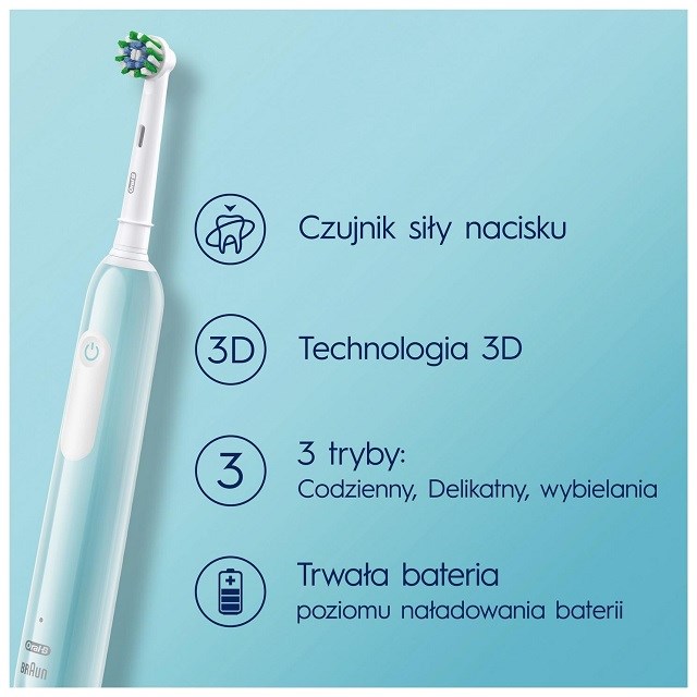 Električna četkica za zube BRAUN Oral-B PRO1 (namjena odrasli, boja plava, način pranja zuba osjetljivo, broj načina pranja zuba 3, oblik četkice okrugla, tip četkice rotirajuća)-2