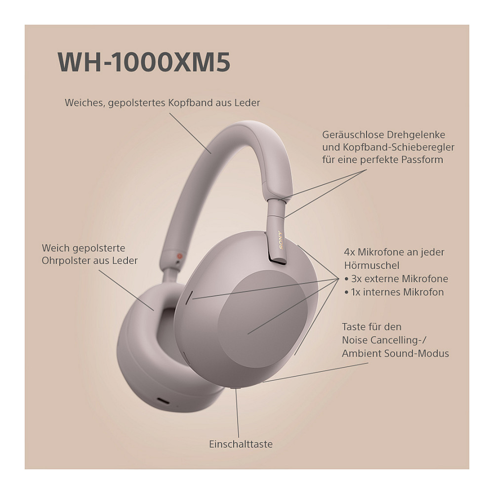 Slušalice SONY WH-1000XM5 Over-Ear ružičaste (ANC, bežične)-6