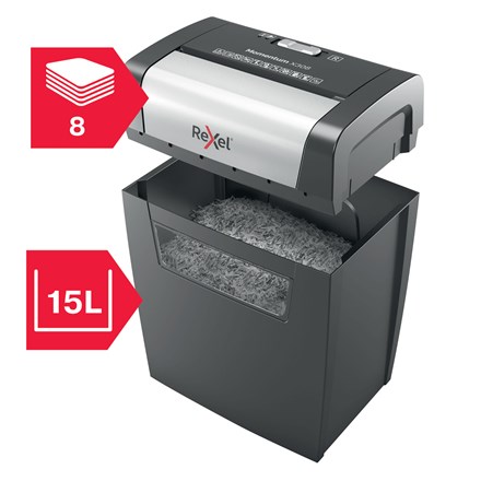 Uništavač papira REXEL Momentum X308 (particle-cut shredding, sigurnosna razina P-3, kapacitet košare 15 L, kapacitet rezanja 8 listova)-5