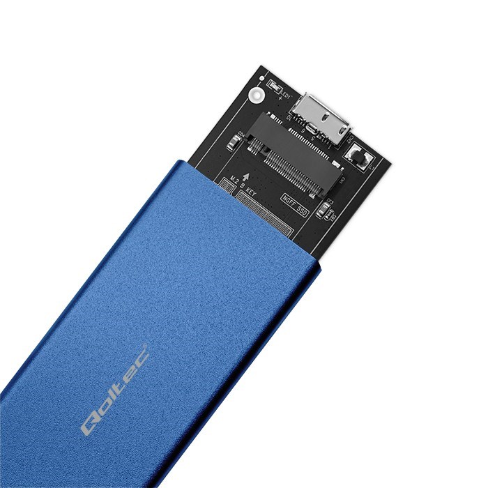 Qoltec 51832 Enclosure | M.2 SSD drive | SATA | NGFF| USB 3.0 | Super speed 5Gb/s | 2TB | Blue-1
