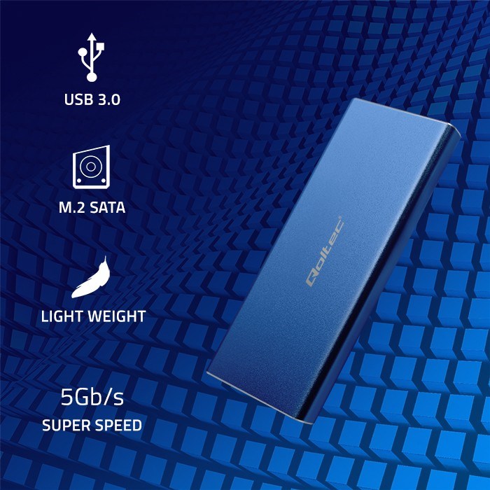 Qoltec 51832 Enclosure | M.2 SSD drive | SATA | NGFF| USB 3.0 | Super speed 5Gb/s | 2TB | Blue-4