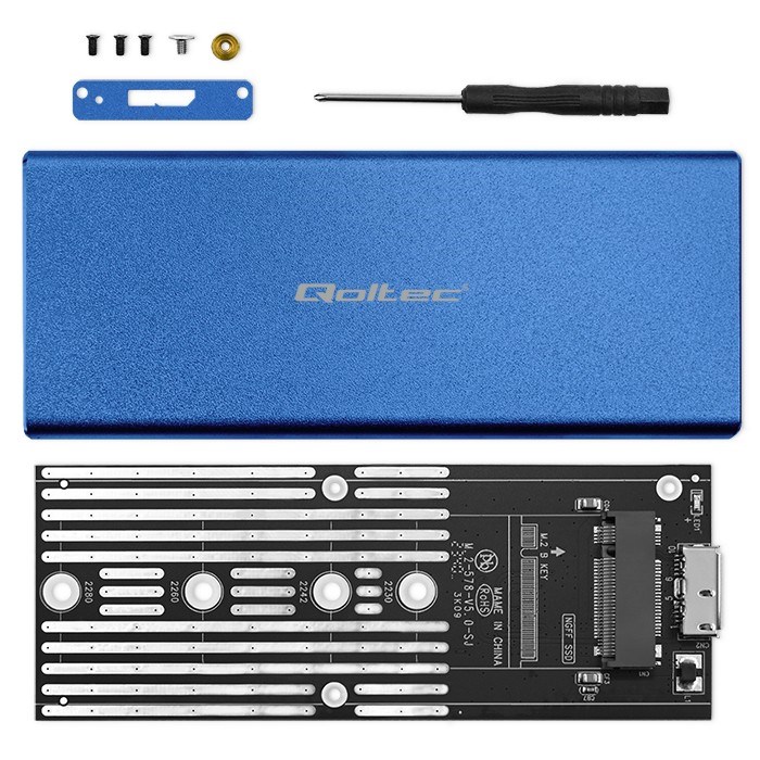 Qoltec 51832 Enclosure | M.2 SSD drive | SATA | NGFF| USB 3.0 | Super speed 5Gb/s | 2TB | Blue-2