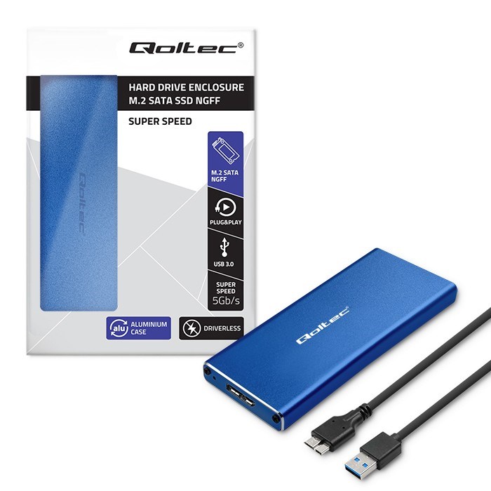 Qoltec 51832 Enclosure | M.2 SSD drive | SATA | NGFF| USB 3.0 | Super speed 5Gb/s | 2TB | Blue-8