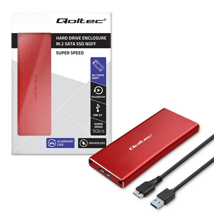 Enclosure QOLTEC 51831 M.2 SSD drive SATA USB 3.0 2TB crvena boja-5