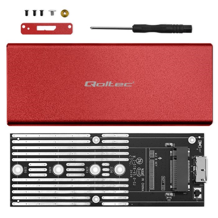 Enclosure QOLTEC 51831 M.2 SSD drive SATA USB 3.0 2TB crvena boja-8