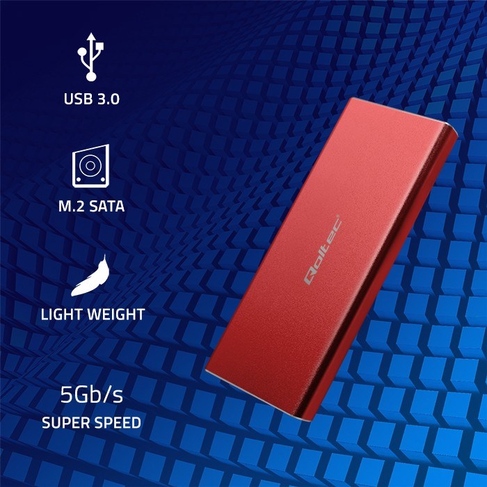 Enclosure QOLTEC 51831 M.2 SSD drive SATA USB 3.0 2TB crvena boja-1