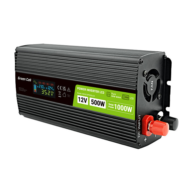 Inverter za auto GREEN CELL PowerInverter LCD (12 V, 500 W/10000 W, sa zaslonom, čisti sinusni val)