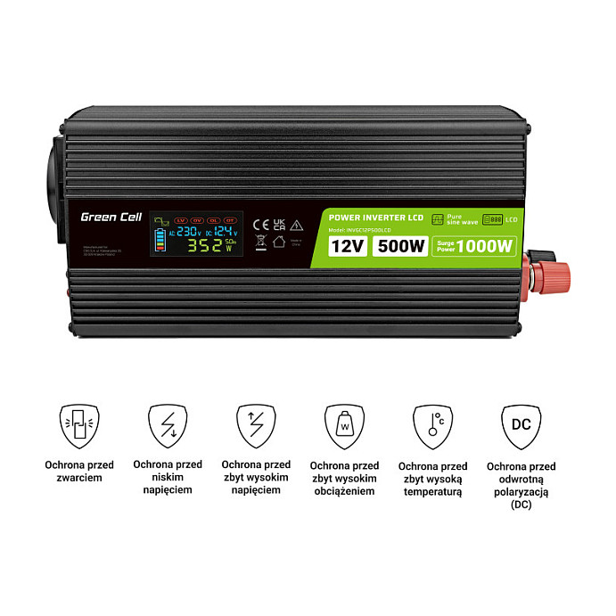 Inverter za auto GREEN CELL PowerInverter LCD (12 V, 500 W/10000 W, sa zaslonom, čisti sinusni val)-5