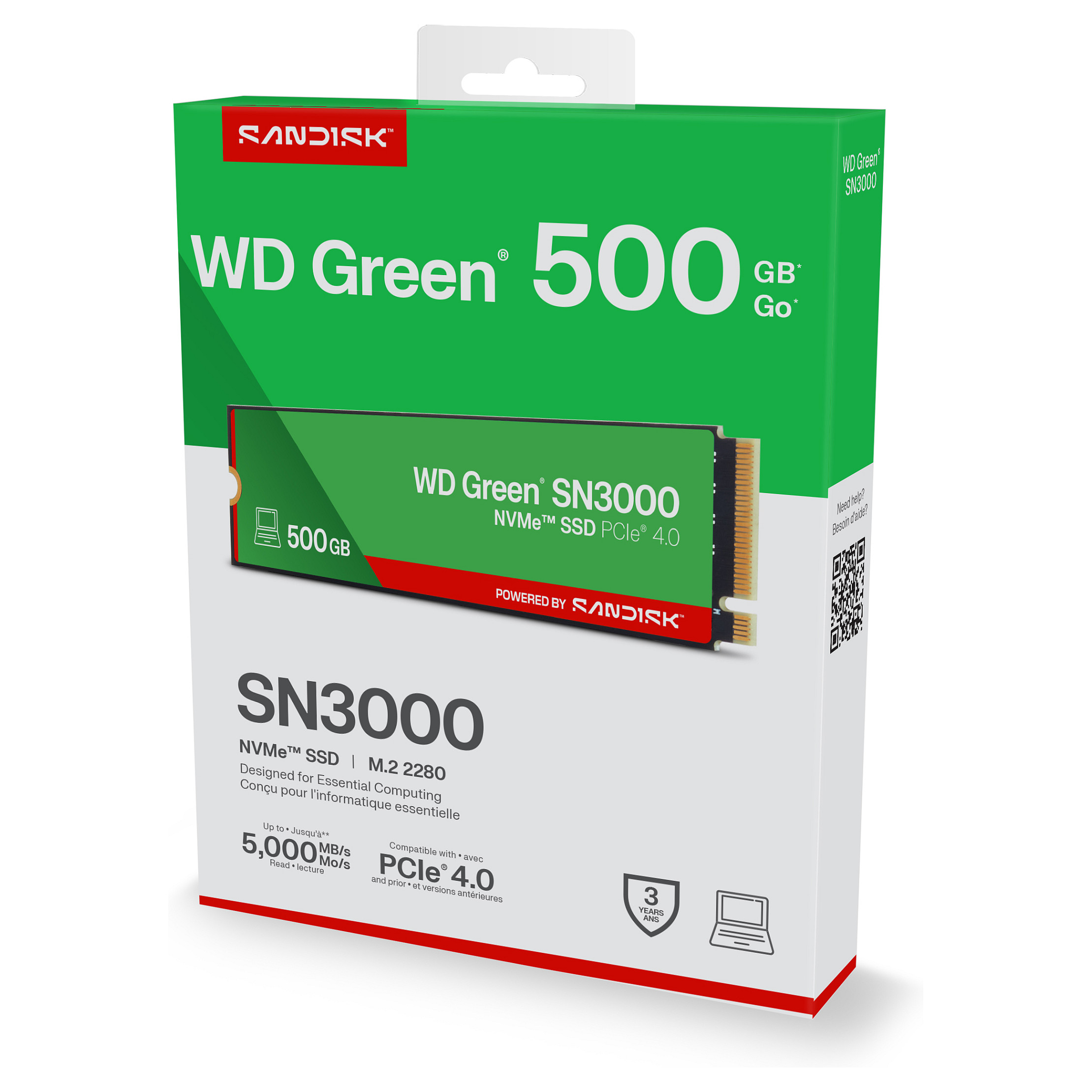 SSD WESTERN DIGITAL Dysk SSD WD Green SN3000 500GB M.2 NVMe (kapacitet 512 GB, čitanje 5000 MB/s, pisanje 4200 MB/s, PCIe 4.0, M.2 2280)-6
