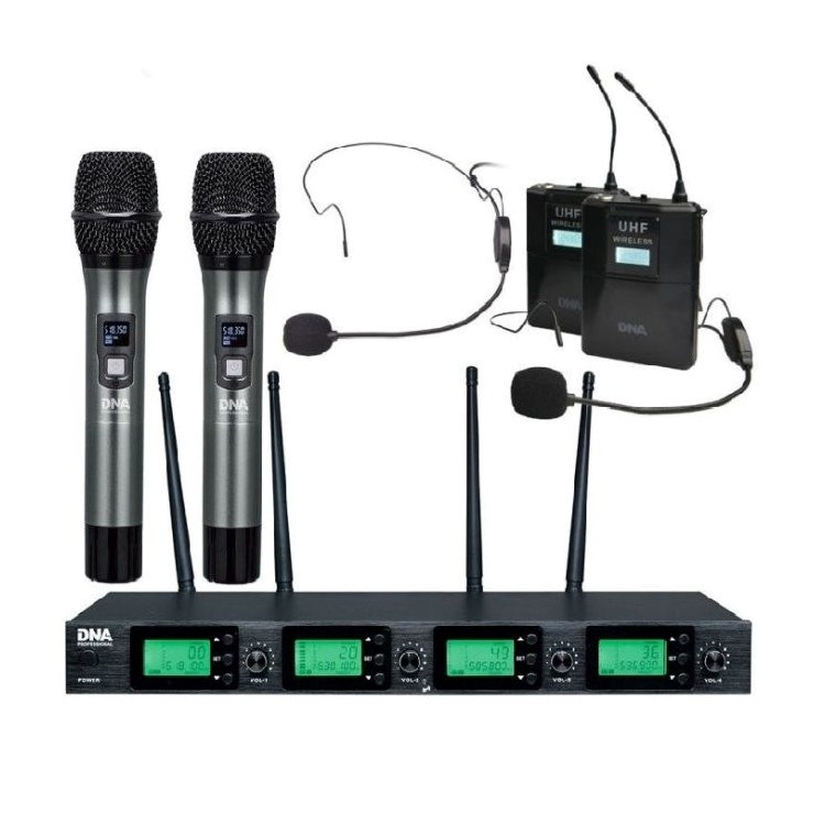 Bežični mikrofonski sustav DNA PROFESSIONAL RV-4 MIX (4-kanalni, UHF, 2x ručni + 2x naglavni mikrofon)-0