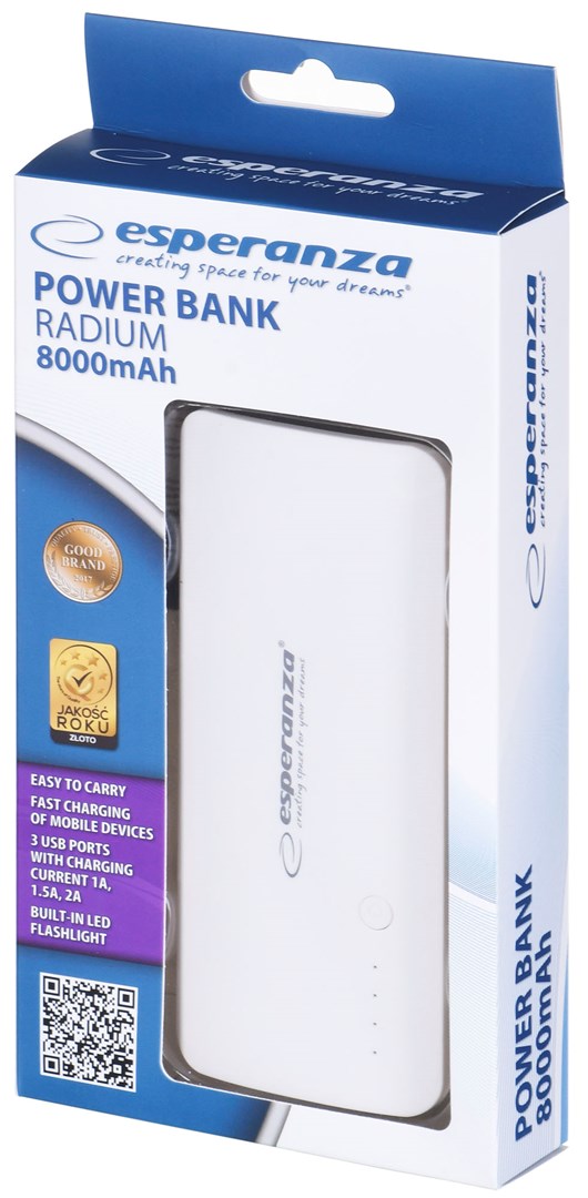 Power bank ESPERANZA EMP106WE Radium (8000 mAh) sivo-bijeli-4