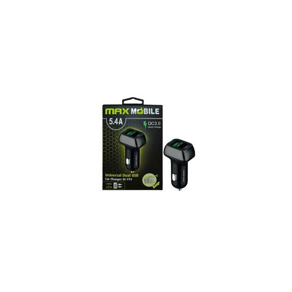 MAXMOBILE AUTO ADAPTER USB DUO SC-191 QC 3.0,27W QUICK CHARGE 5.4A crno-sivi-0