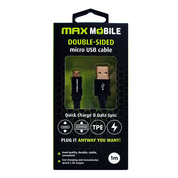 MAXMOBILE DATA KABEL MICRO USB DOUBLE SIDED FLAT crni 1m-0