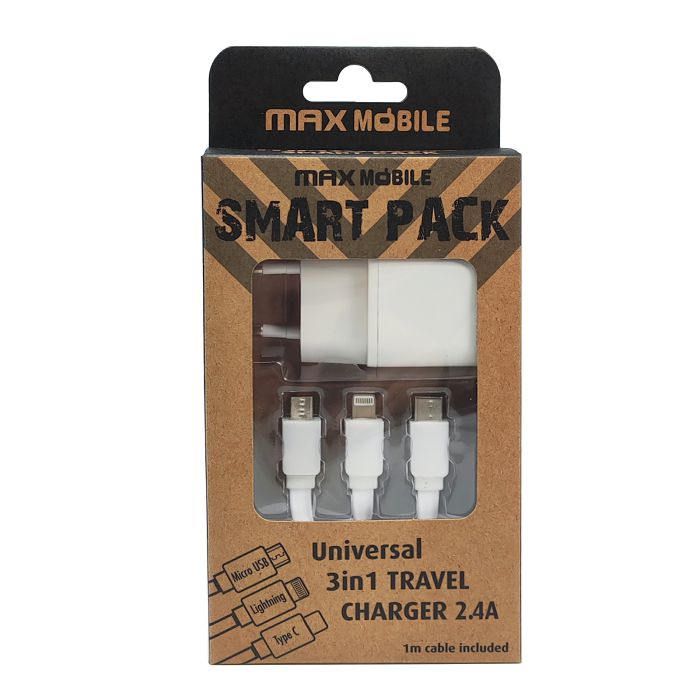 SMART PACK KUĆNI ADAPTER USB TR-219 2.4A+ 3u1 KABEL-1
