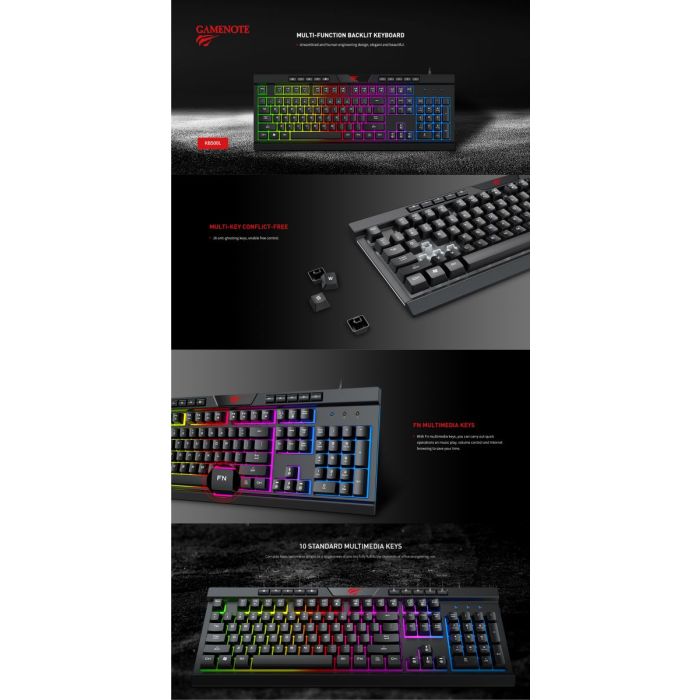 GAMENOTE TIPKOVNICA HV-KB500L BACKLIT USB-3