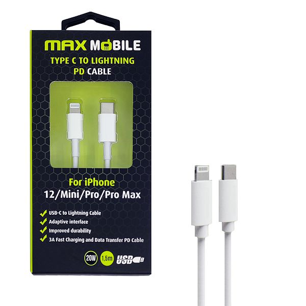 MAXMOBILE DATA KABEL I-PHONE LIGHTNING-TYPE C PD 3A,20W 1.5m bijeli-0