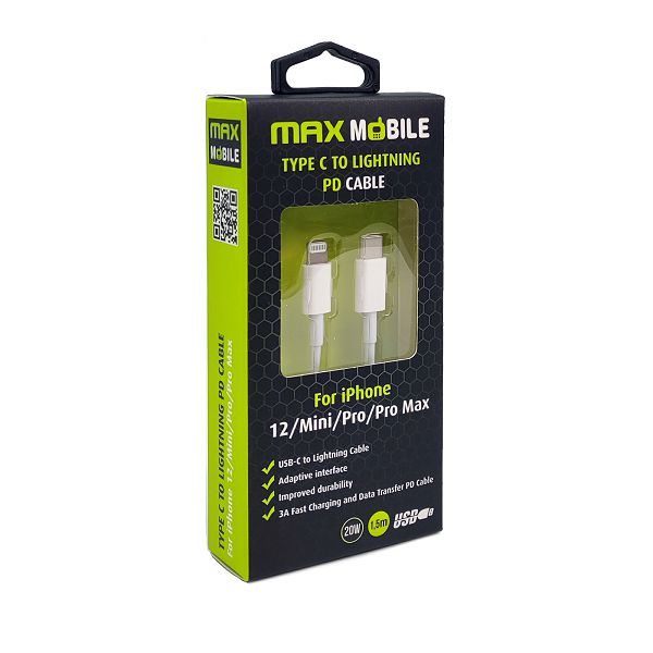 MAXMOBILE DATA KABEL I-PHONE LIGHTNING-TYPE C PD 3A,20W 1.5m bijeli-1