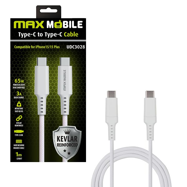 MAXMOBILE DATA KABEL TYPE C-TYPE C UDC3028 KEVLAR WHITE QC 3A 1m-0