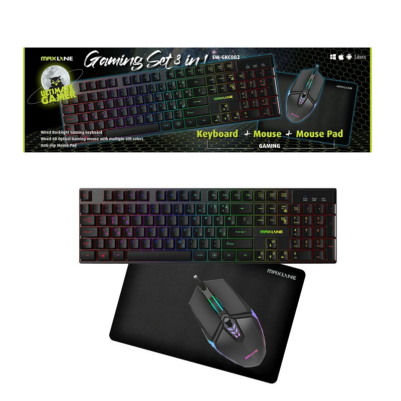 MAXLINE GAMING SET COMBO 3U1(miš+tipkovnica+podloga) SW-GKC002-0